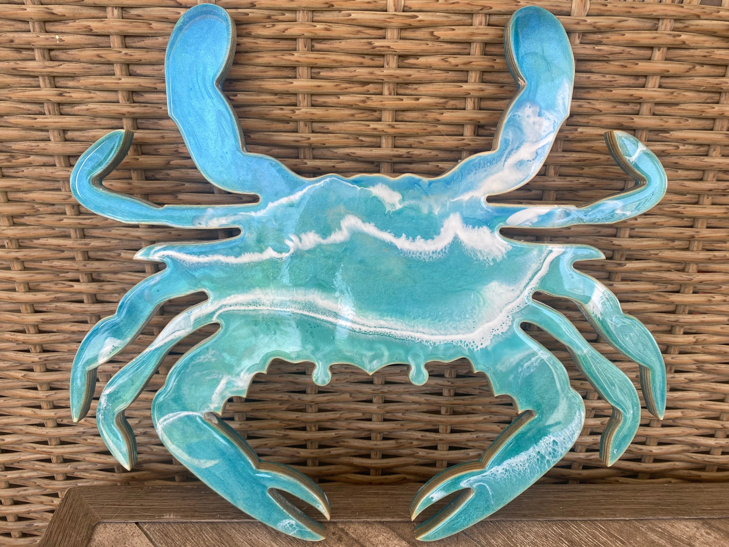CHESAPEAKE BLUE CRAB Wall Decor/Charcuterie board with Ocean Waves in resin-8" width