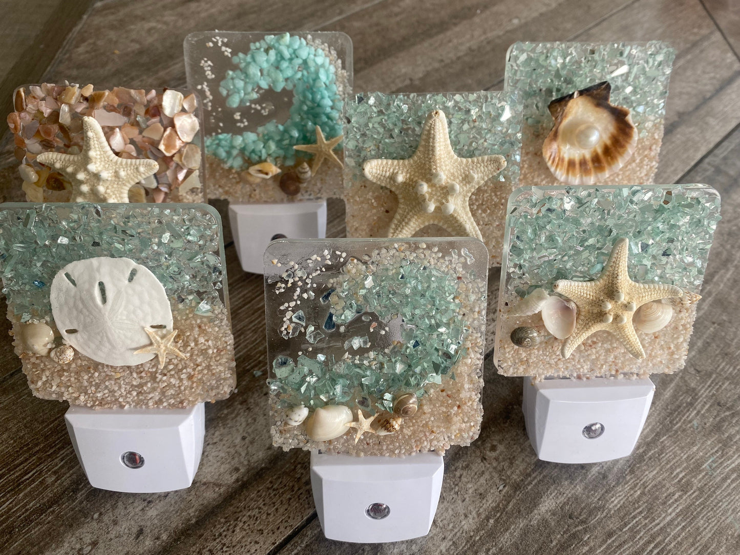 COASTAL Night Light- AQUA Glass WAVE