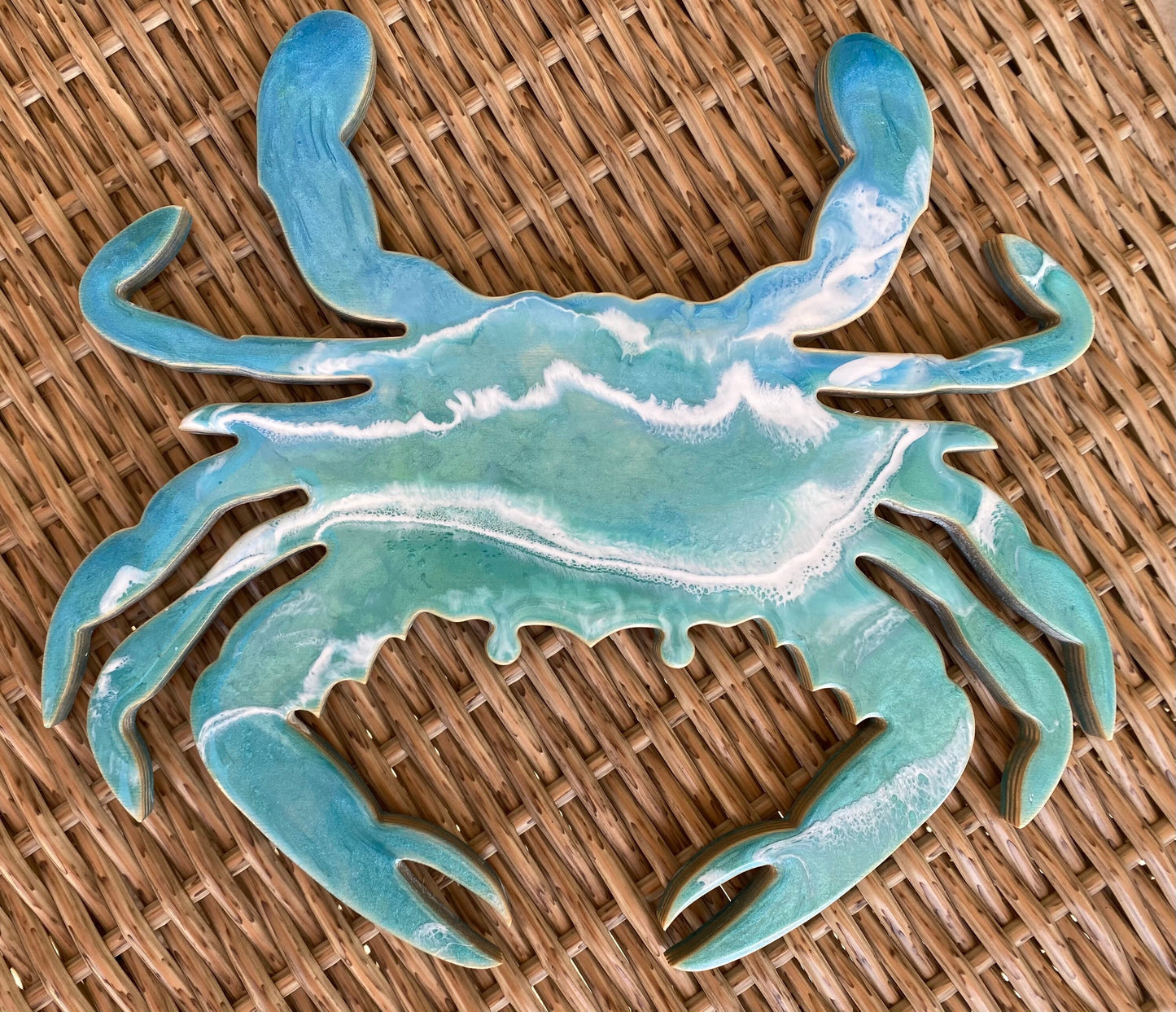 CHESAPEAKE BLUE CRAB Wall Decor/Charcuterie board  with Ocean Waves in resin-14" width