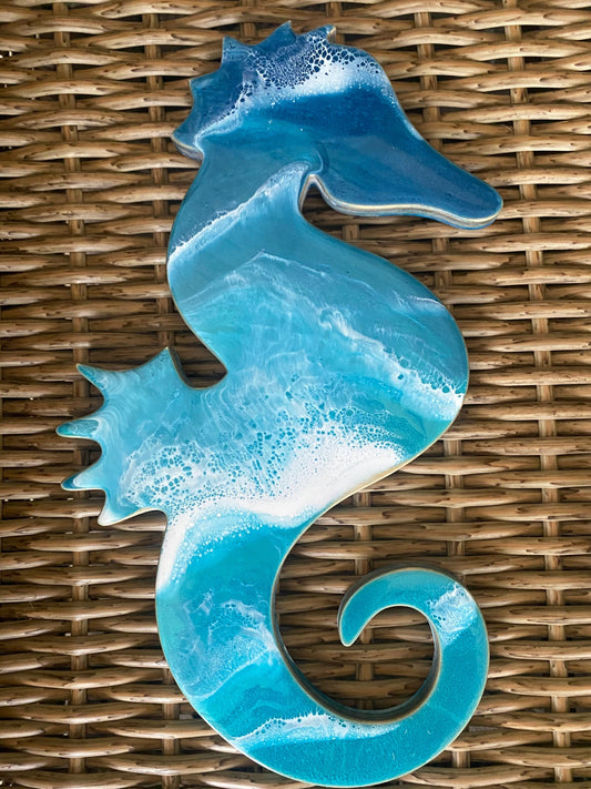 SEAHORSE Charcuterie Board   with resin OCEAN WAVES