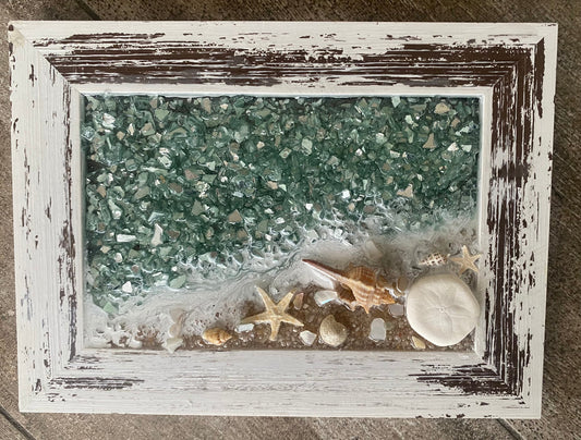 BEACH SCENE crushed glass Framed Art