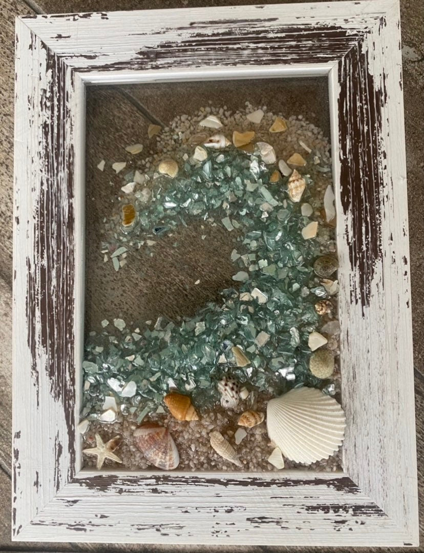 WAVE crushed glass in resin Framed Art