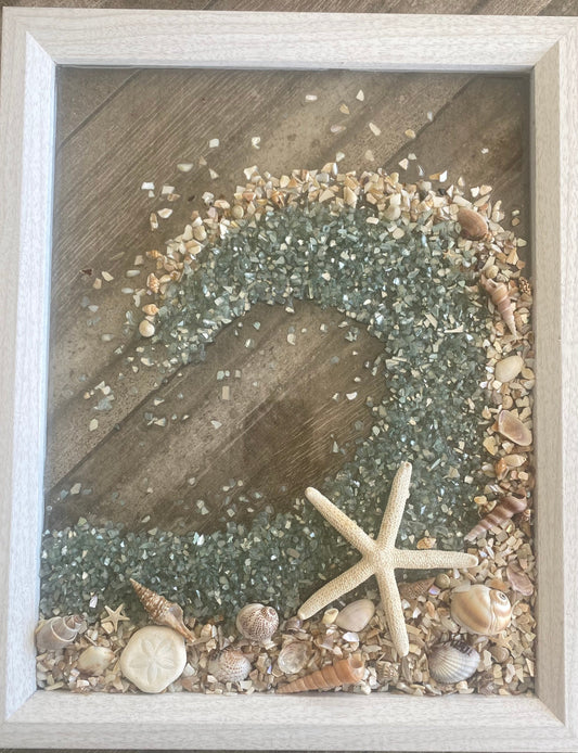 WAVE Crushed Glass/Shell Framed Art