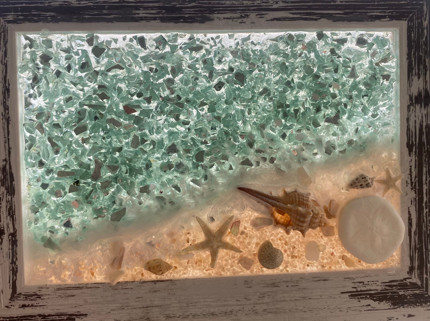 BEACH SCENE crushed glass Framed Art