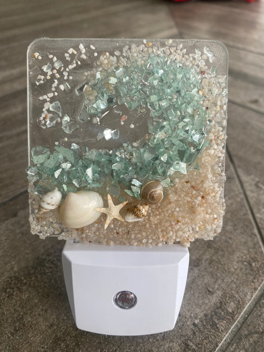 COASTAL Night Light- AQUA Glass  WAVE