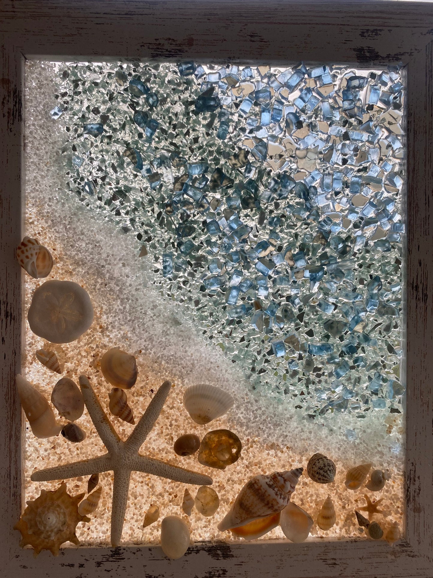 BEACH SCENE with STARFISH crushed glass Framed Art