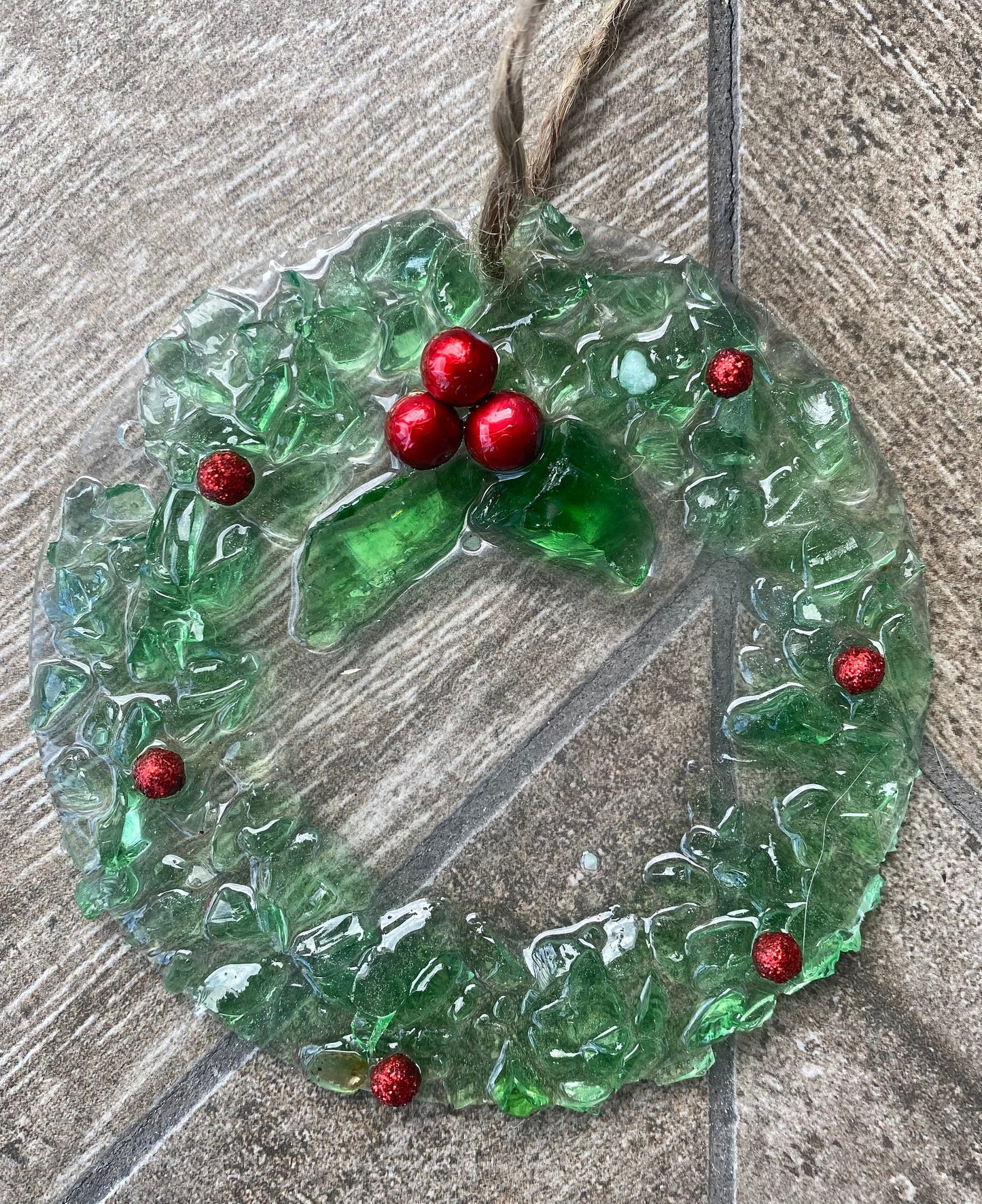 Coastal Christmas Ornament- Wreath with red berries