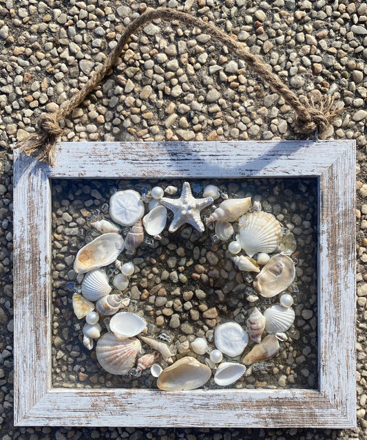 FRAMED HOLIDAY shell  WREATH in resin