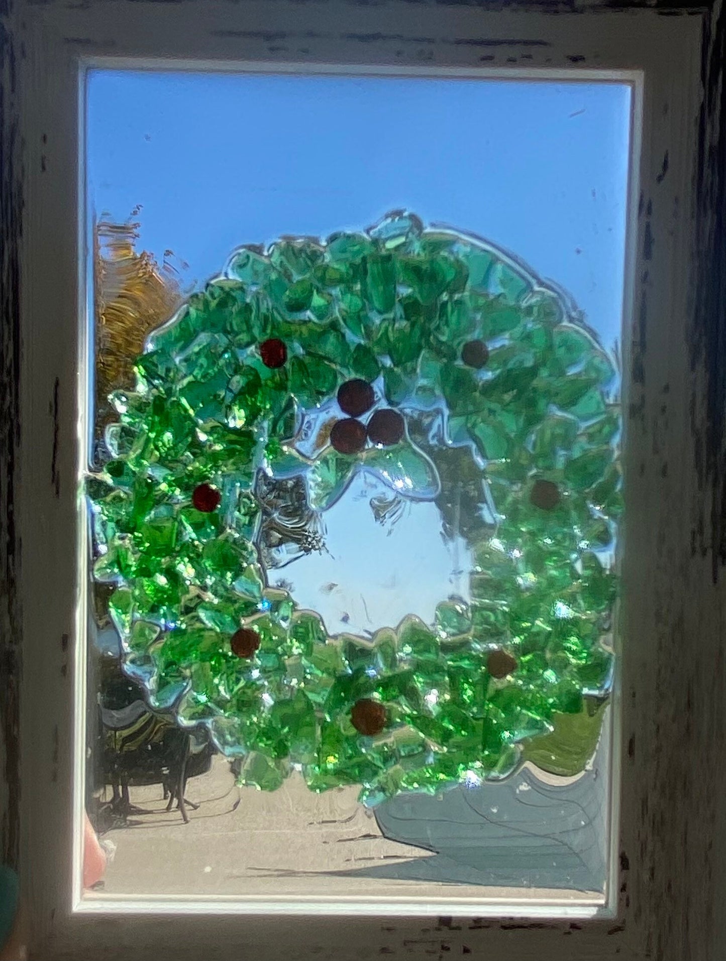 WREATH and HOLLY berries HOLIDAy  crushed glass Framed Art