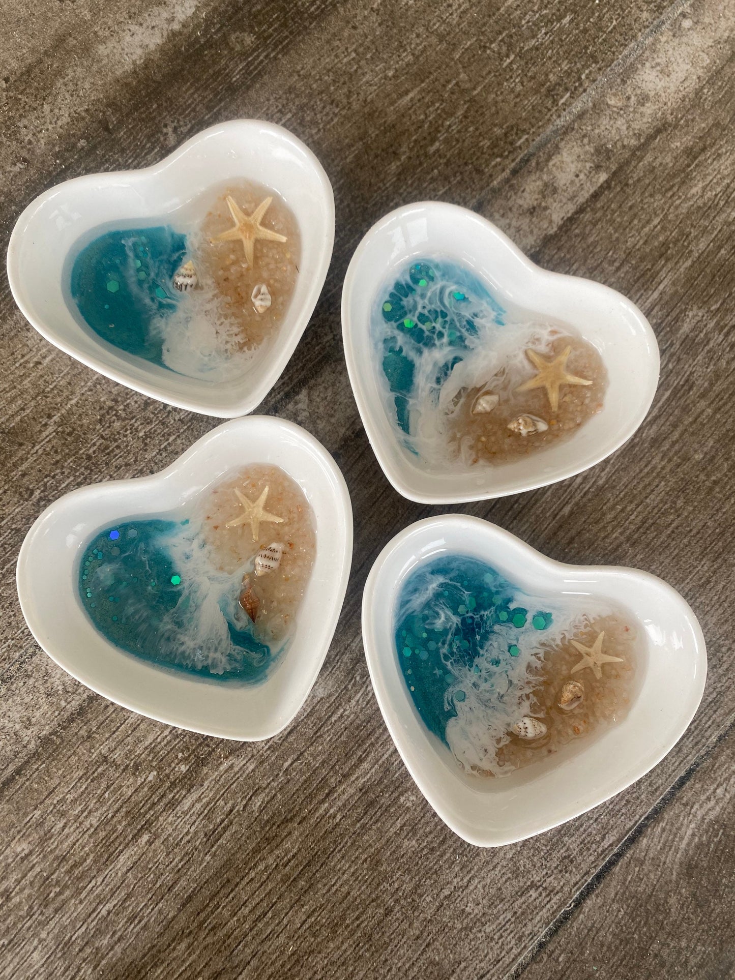 Ceramic  OCEAN Heart Ring/ Trinket Dish  with resin ocean and beach