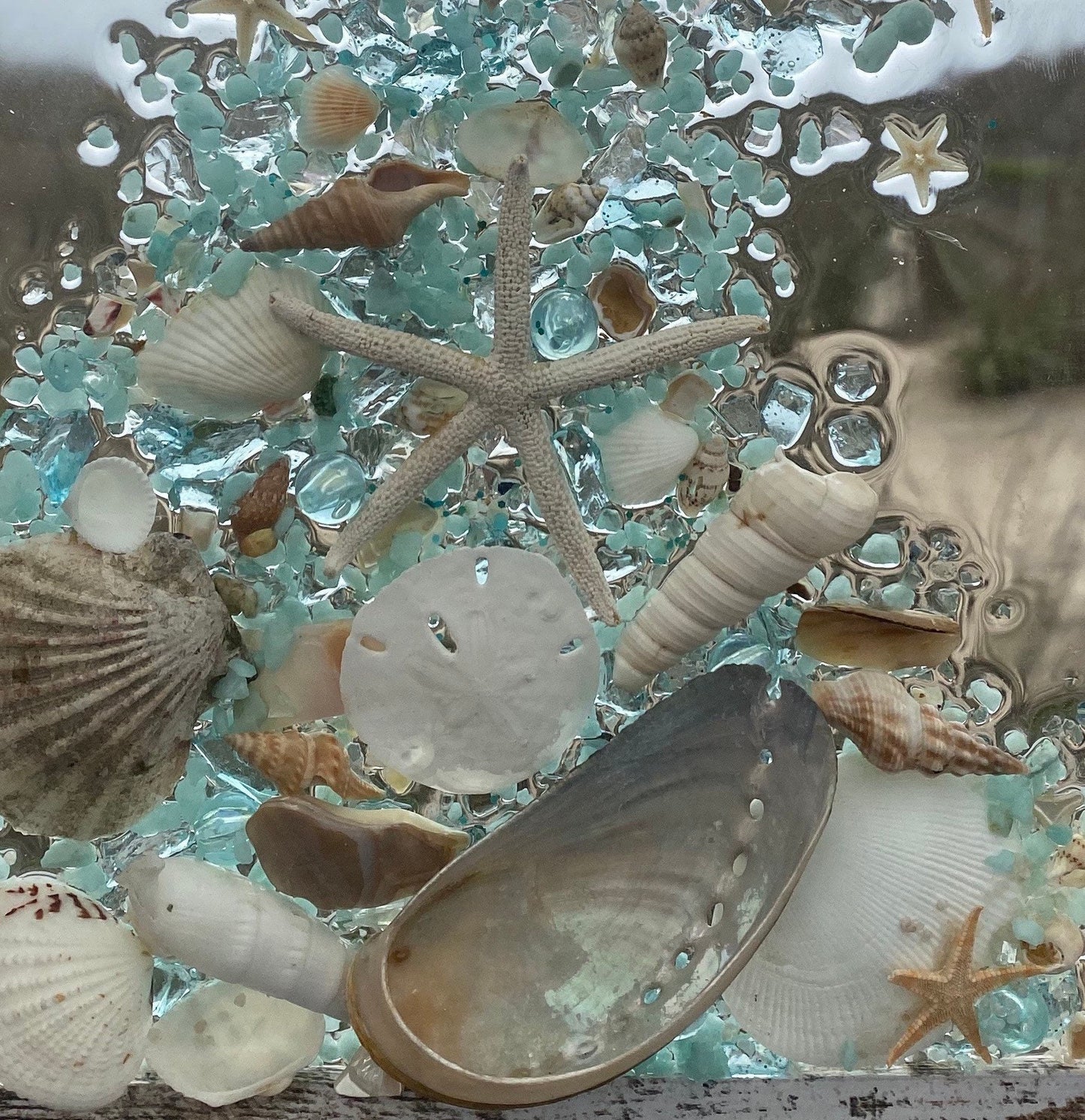 Coastal WAVE aqua crushed glass in resin Framed Art