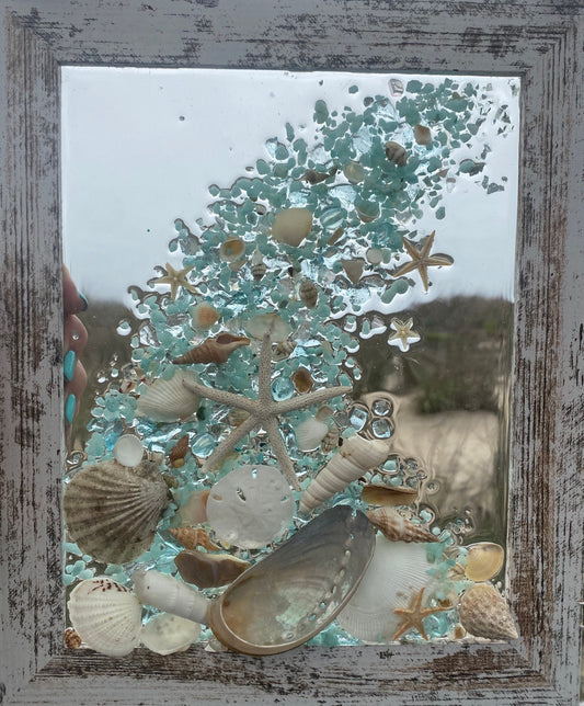 Coastal WAVE aqua crushed glass in resin Framed Art