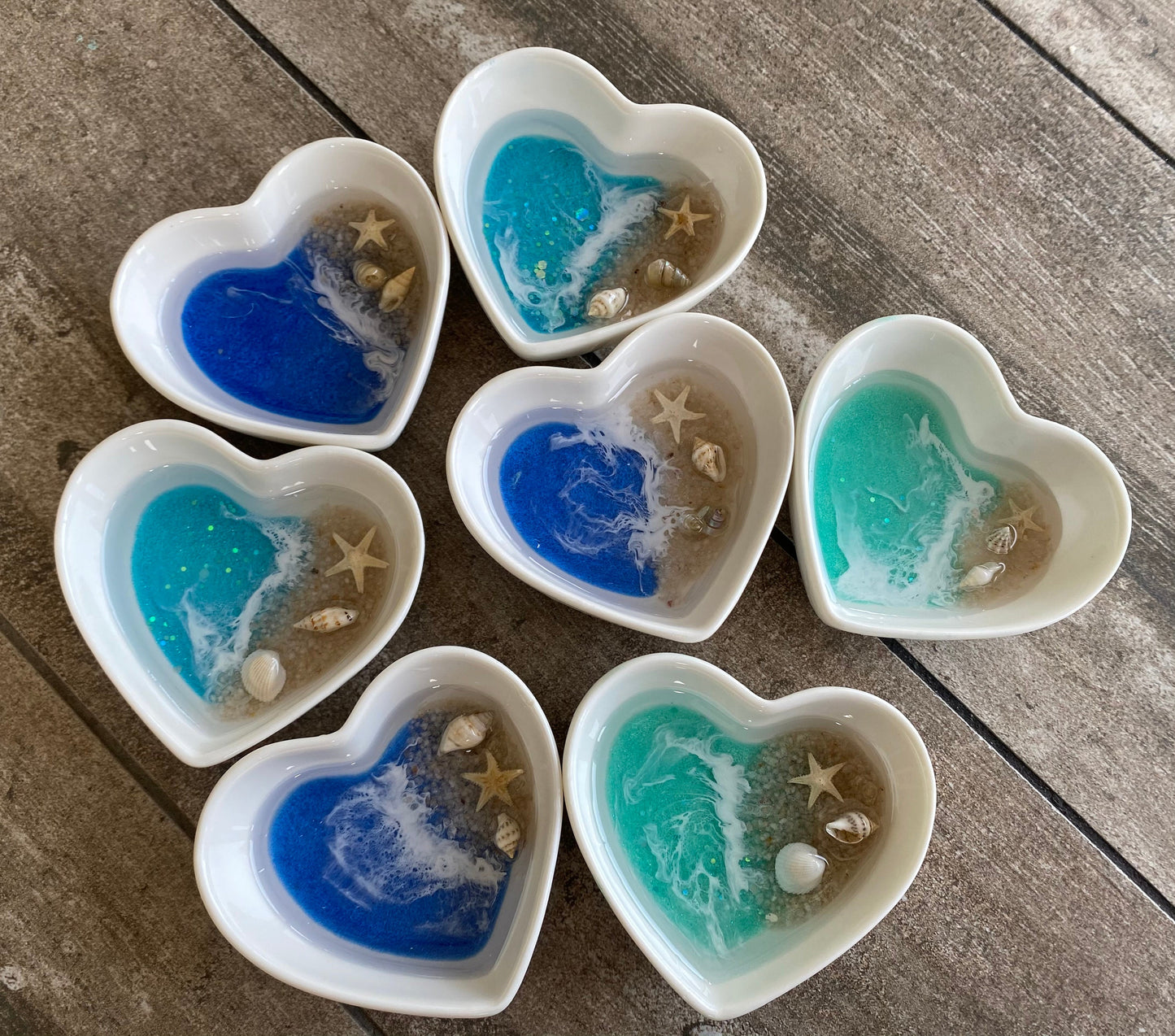 Ceramic  OCEAN Heart Ring/ Trinket Dish  with resin ocean and beach