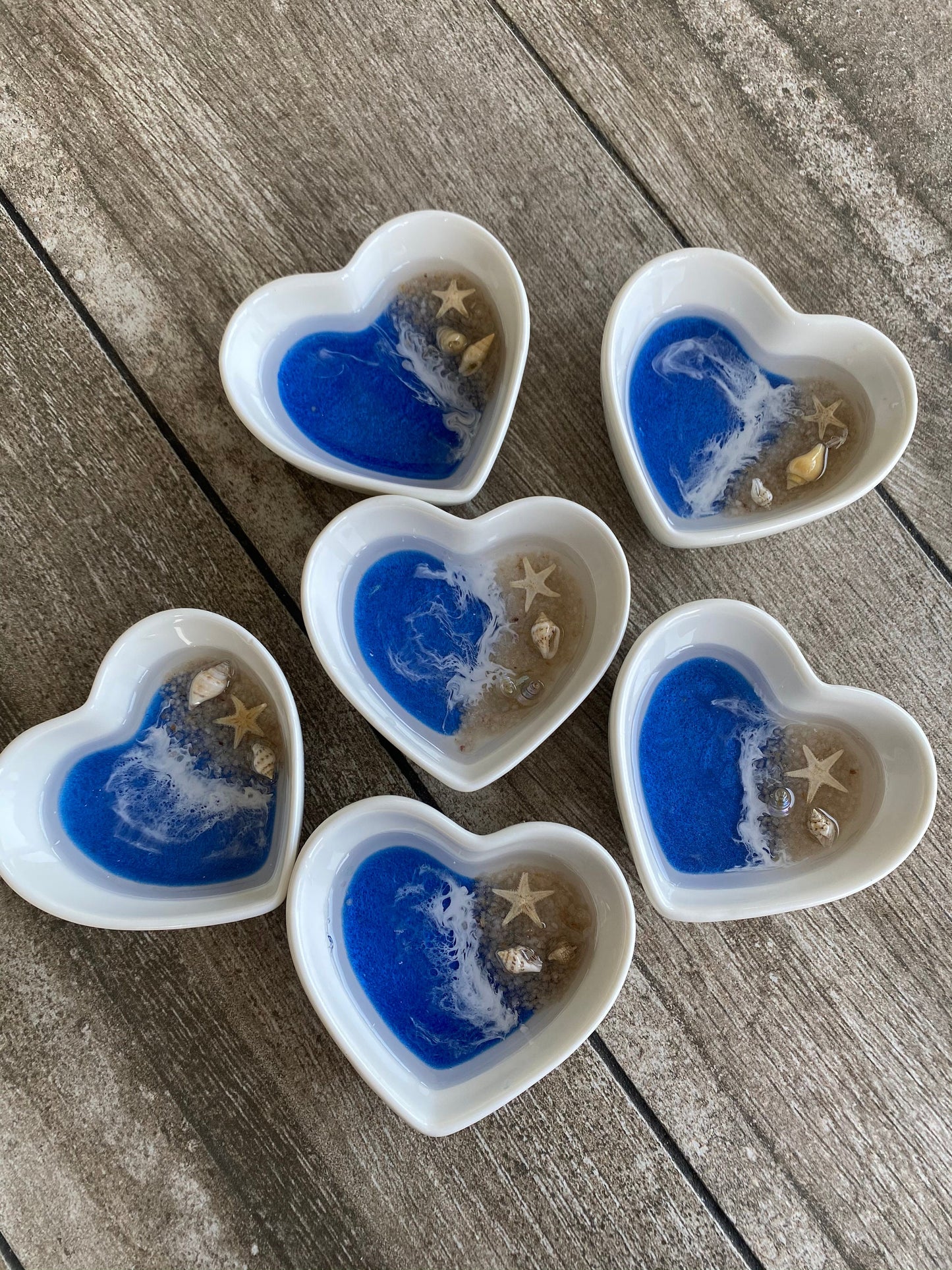 Ceramic  OCEAN Heart Ring/ Trinket Dish with Royal Blue resin  ocean and beach