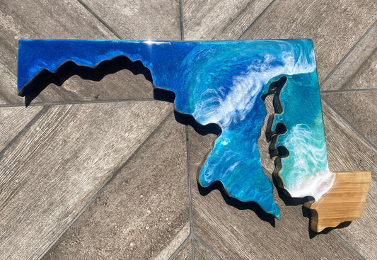 Maryland State with Ocean Waves resin Cutting Board