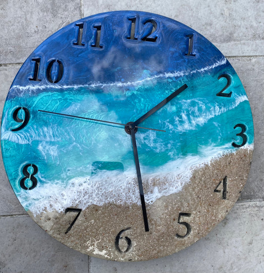 CLOCK Coastal Style with Ocean waves in resin- 12"