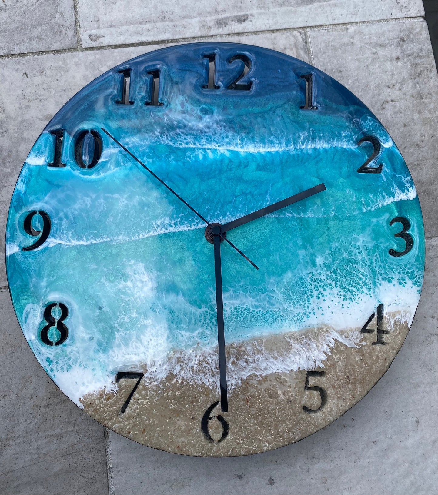 CLOCK Coastal Style with Ocean waves in resin- 12"