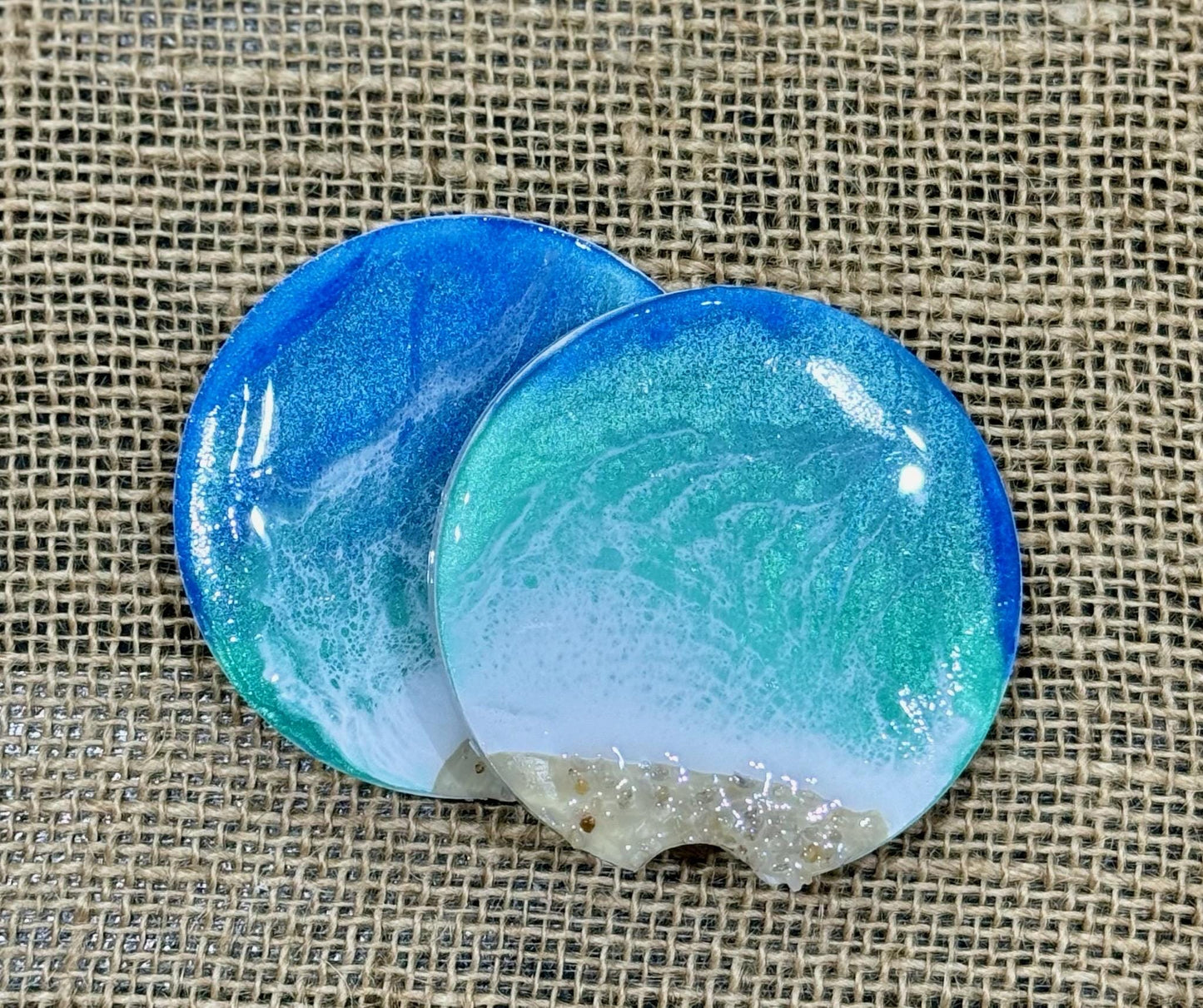 Car Coasters in Ocean Resin, absorbent coasters, handmade, resin art, car accessory