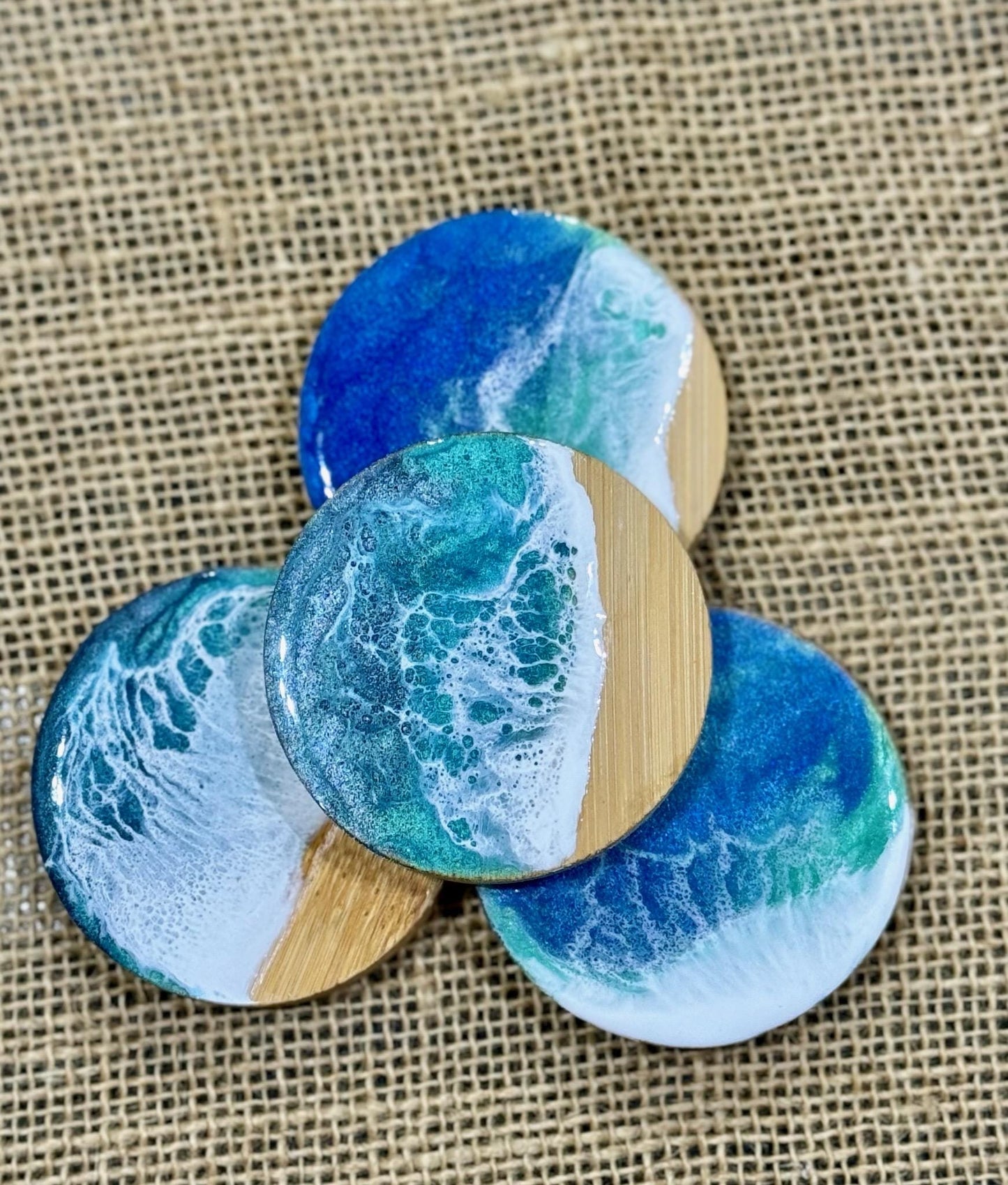 Bottle Opener in Ocean Resin, Magnetic, Coaster, wood, , handmade, resin art, bar accessory