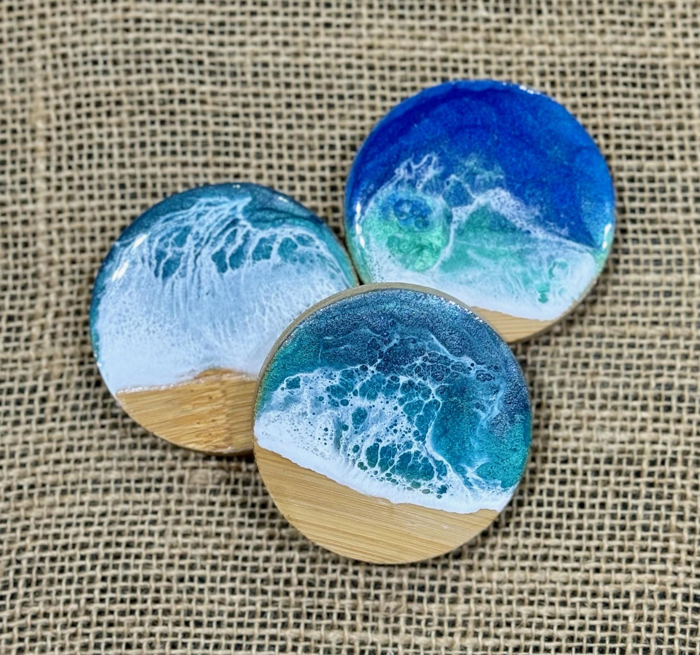 Bottle Opener in Ocean Resin, Magnetic, Coaster, wood, , handmade, resin art, bar accessory